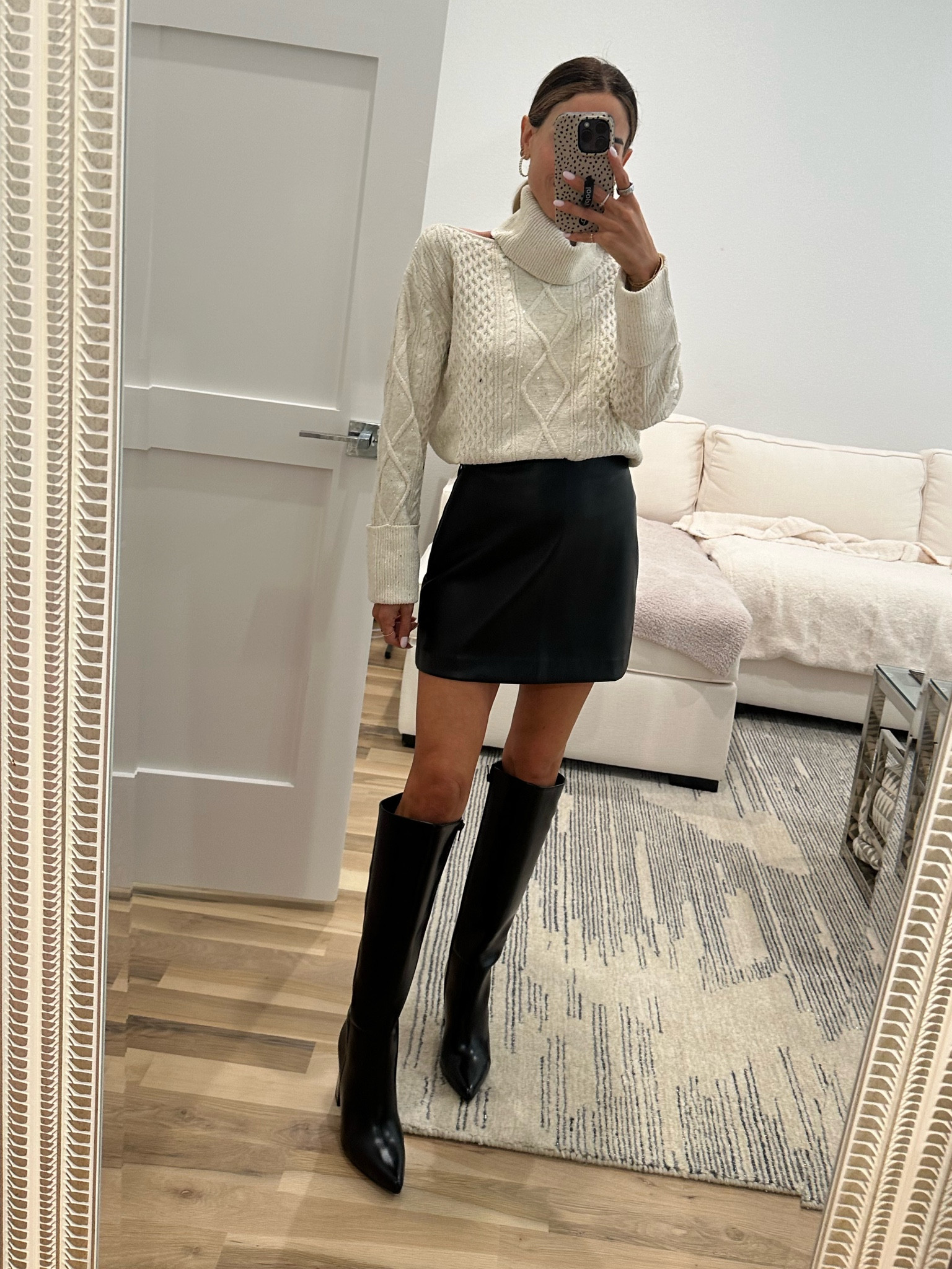 Cable knit sweater size xs black faux leather skirt size xxs $50 boots 

#LTKSeasonal #LTKFindsUnder50 #LTKFindsUnder100