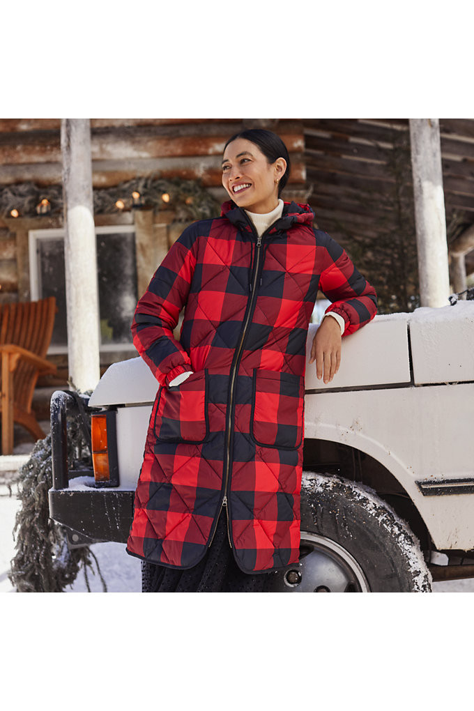 Women's Petite Print FeatherFree Insulated Diamond Quilted Maxi Coat - Lands' End - Red - L | Lands' End (US)