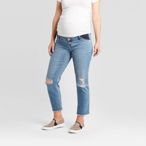 Maternity Inset Panel Distressed Straight Jeans - Isabel Maternity by Ingrid & Isabel™ Blue | Target