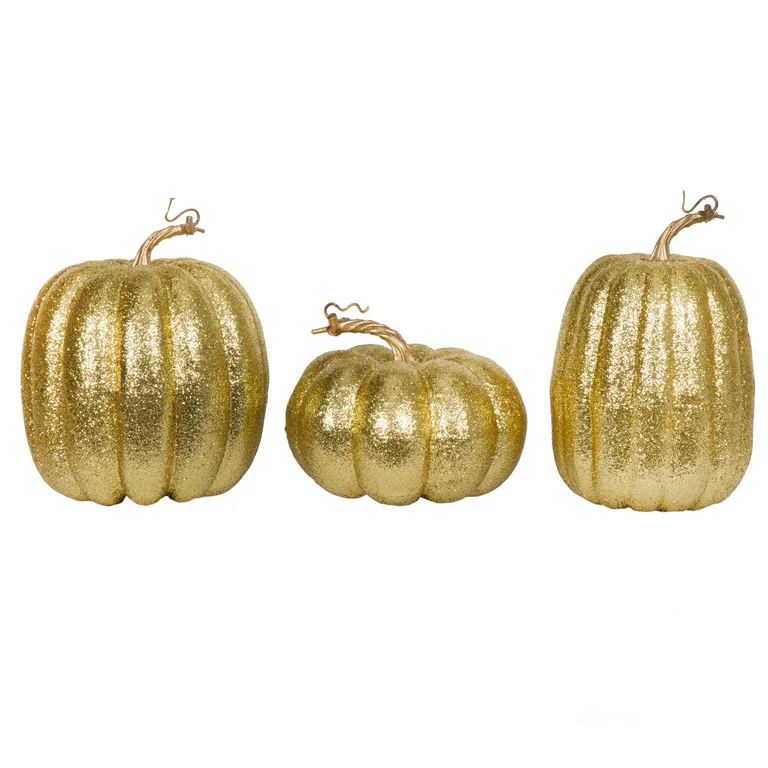 Vickerman 8" Gold Pumpkins Set of 3. Three pieces assorted, Fabric pumpkin with polystyrene inner... | Walmart (US)