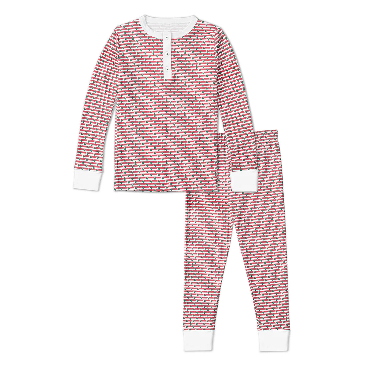 Christmas Tree Stripe Two Piece Kids Henley Pajamas | Joy Street