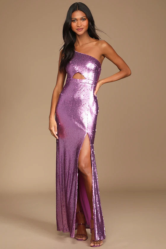 Prom Perfect Pink Sequin One-Shoulder Cutout Mermaid Maxi Dress | Lulus (US)