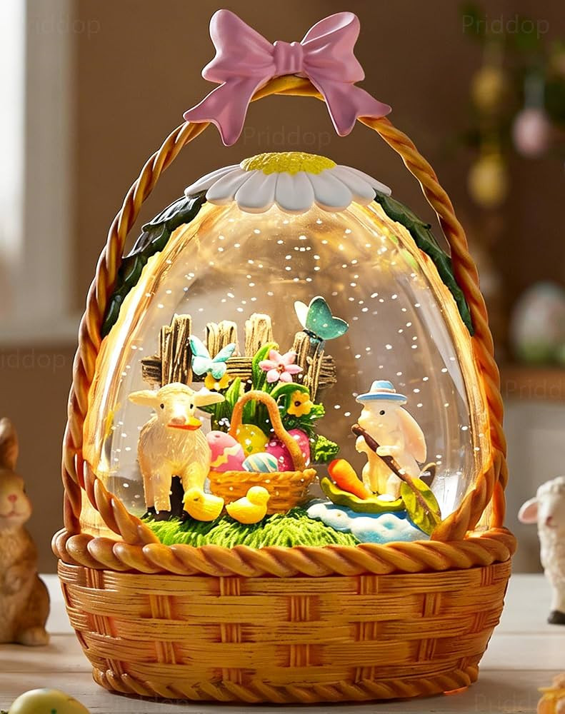 Easter Bunny Snow Globe Basket Egg Easter Decorations for Home Rabbit Sheep Chick Flower Butterfl... | Amazon (US)
