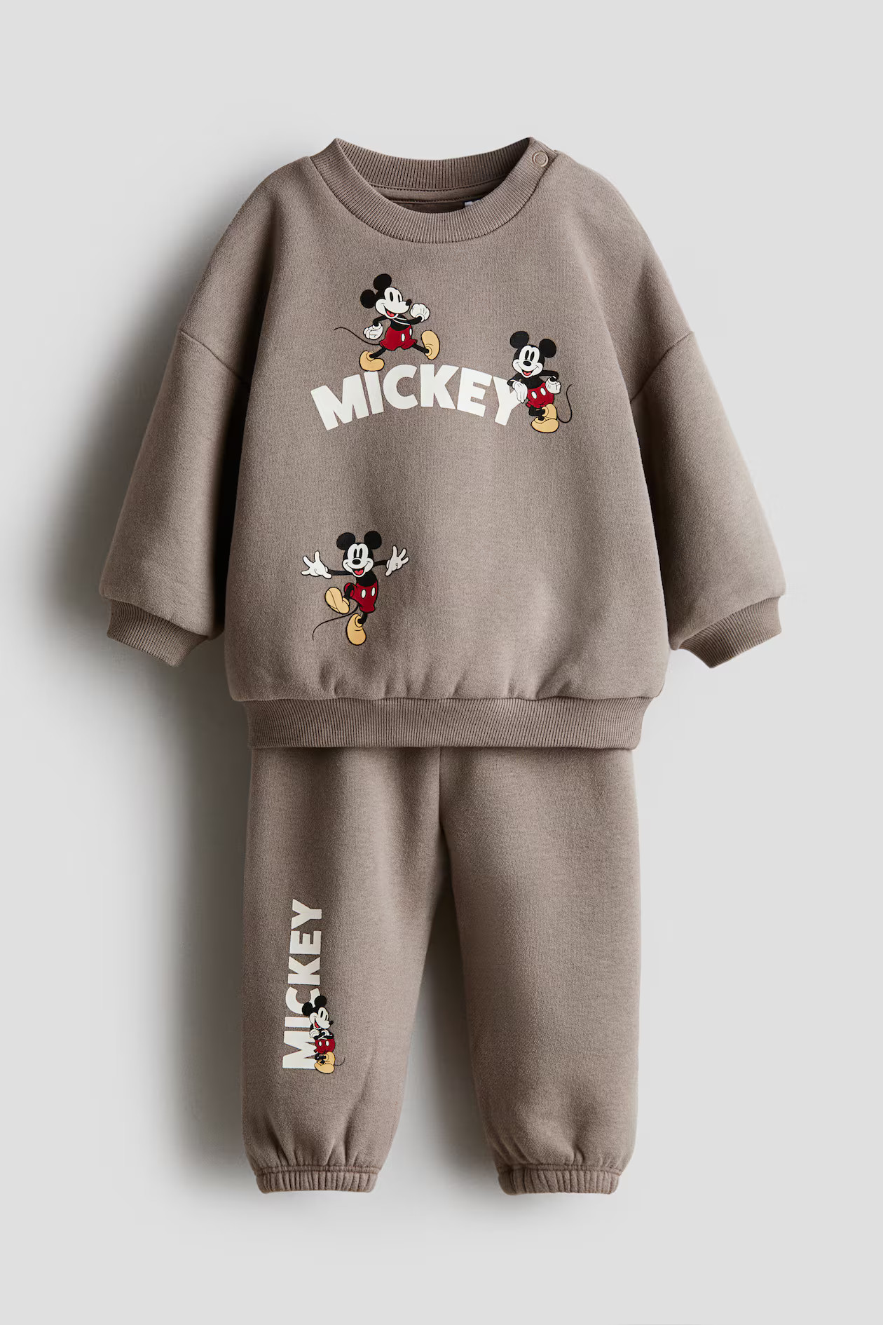 2-Piece Printed Sweatsuit - Taupe/Mickey Mouse - Kids | H&M US | H&M (US + CA)