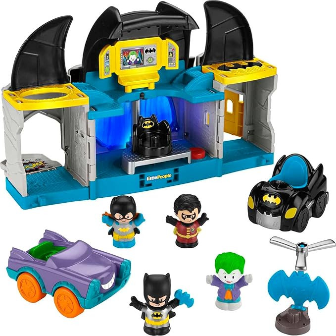 Fisher-Price Little People DC Super Friends Toddler Toy Deluxe Batcave Playset with Batman Figure... | Amazon (US)
