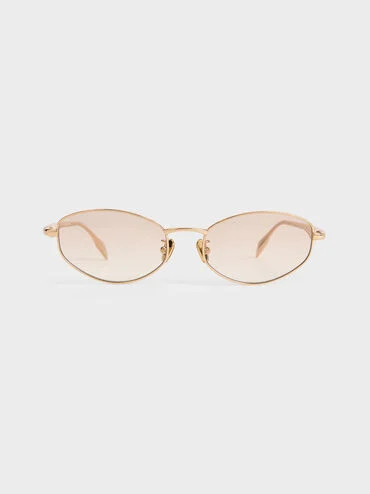 Celestia Crystal-Accent Oval Sunglasses
    
         - Gold | Charles & Keith US