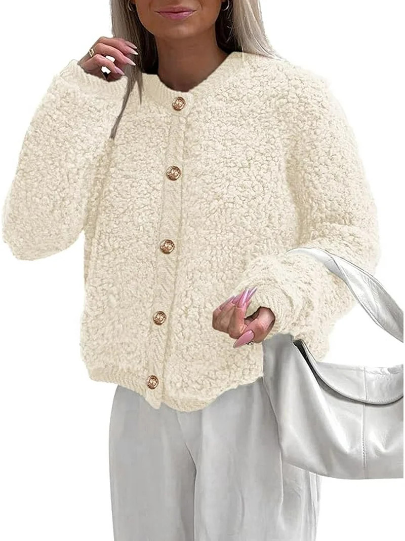 PRETTYGARDEN Women's Faux Fur Coat Fall Fuzzy Fleece Button up Shearling Cropped Jackets Winter T... | Walmart (US)