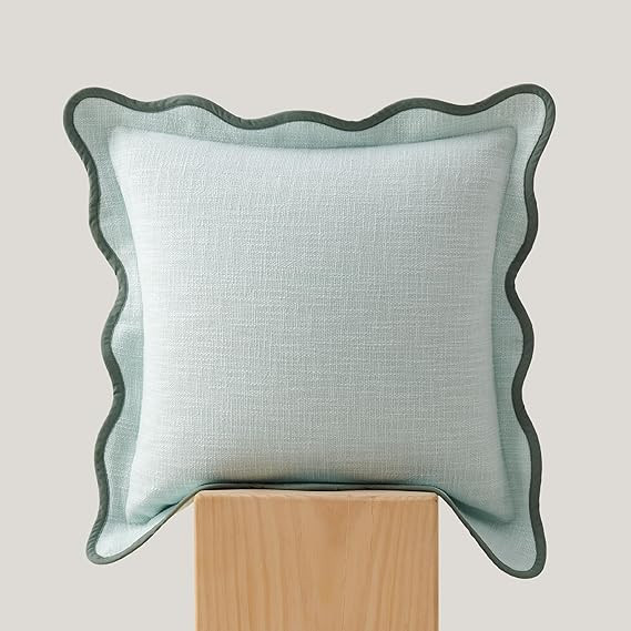 Double Stitch Scalloped Throw Pillow Covers - 100% Cotton Decorative Boho Pillow Covers 20 x 20in... | Amazon (US)