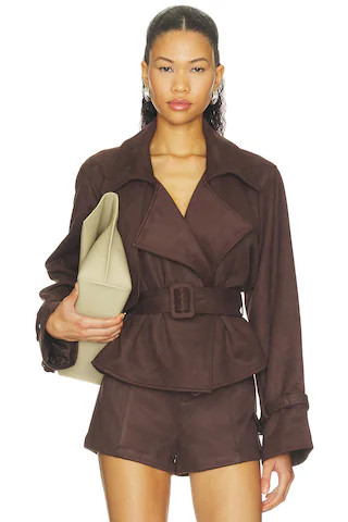 Elodie the Label Marais Faux Suede Cropped Trench Coat in Chocolate. - size L | Revolve Clothing (Global)