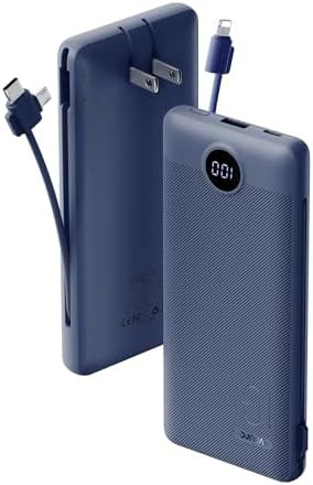 VRURC Portable Charger Built-in Cables and AC Wall Plug, USB C Power Bank 10000mAh, Travel Batter... | Amazon (US)
