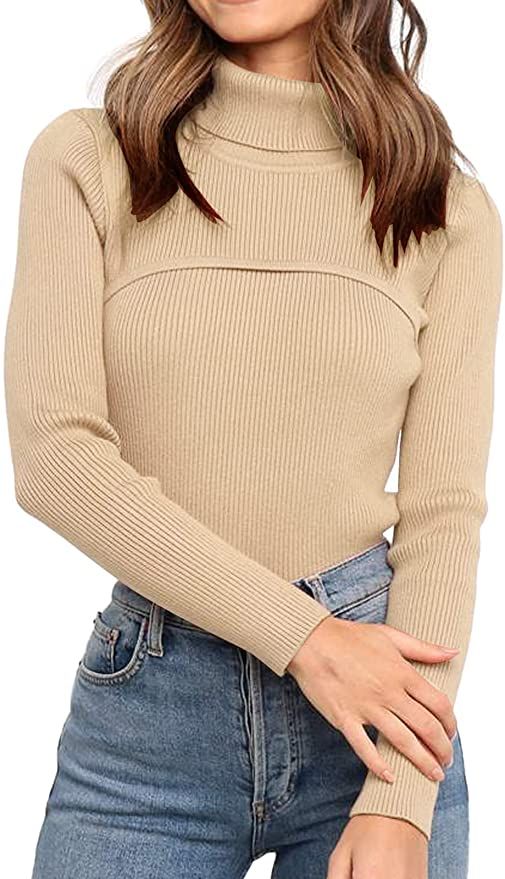 PRETTYGARDEN Women’s Turtleneck Knit Sweater Long Sleeve Soft Classic Fit Pullover Tops (Khaki... | Amazon (US)