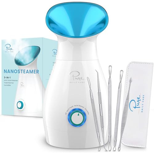 NanoSteamer Large 3-in-1 Nano Ionic Facial Steamer with Precise Temp Control - Humidifier - Unclogs Pores - Blackheads - Spa Quality - Bonus 5 Piece Stainless Steel Skin Kit (Teal) | Amazon (US)