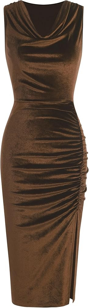 ZAFUL Women's Velvet Wedding Guest Dress Cowl Neck Sleeveless Cocktail Dresses Split Ruched Bodyc... | Amazon (US)