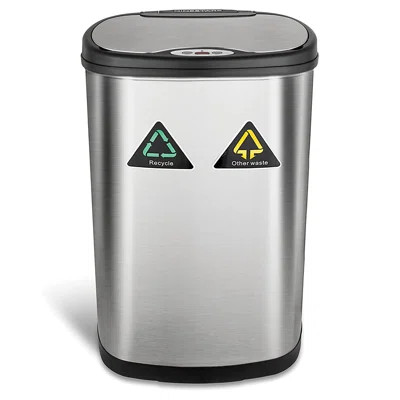 Nine Stars 13 Gallon Stainless Steel Motion Sensor Multi-Compartments Trash & Recycling Bin | Wayfair North America