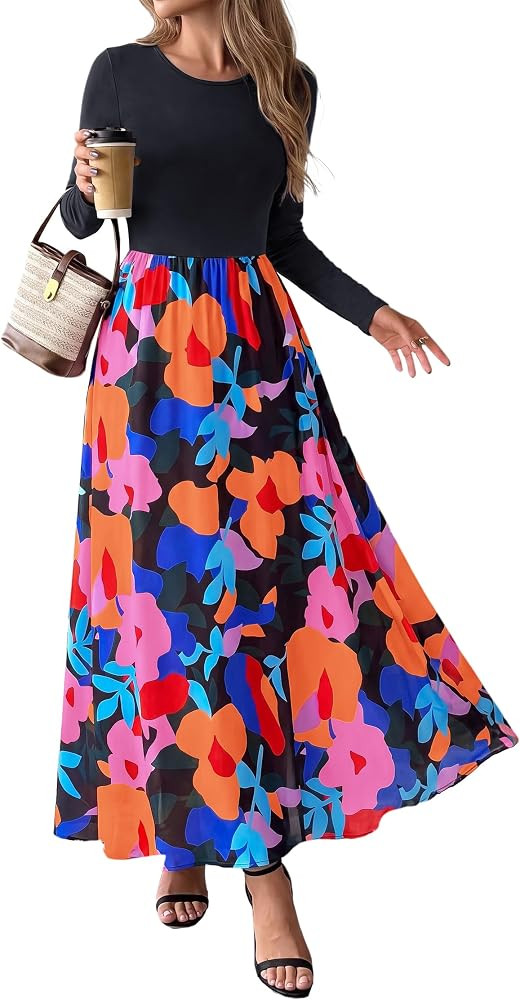 KIRUNDO Women's Long Sleeve Boho Floral Flowy Fall Maxi Dress | Amazon (US)
