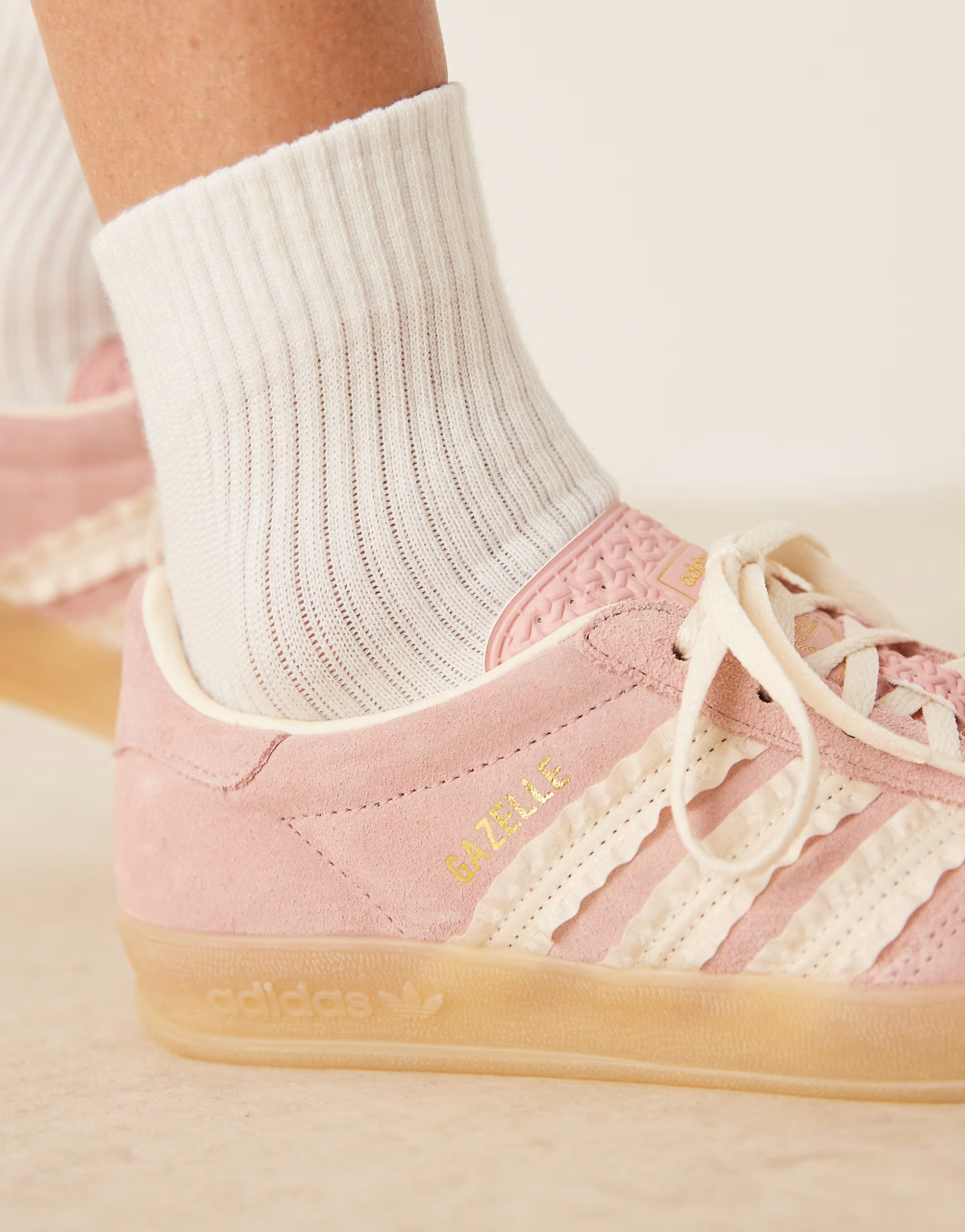 adidas Originals Gazelle Indoor trainers in pink and white ruffle | ASOS (Global)