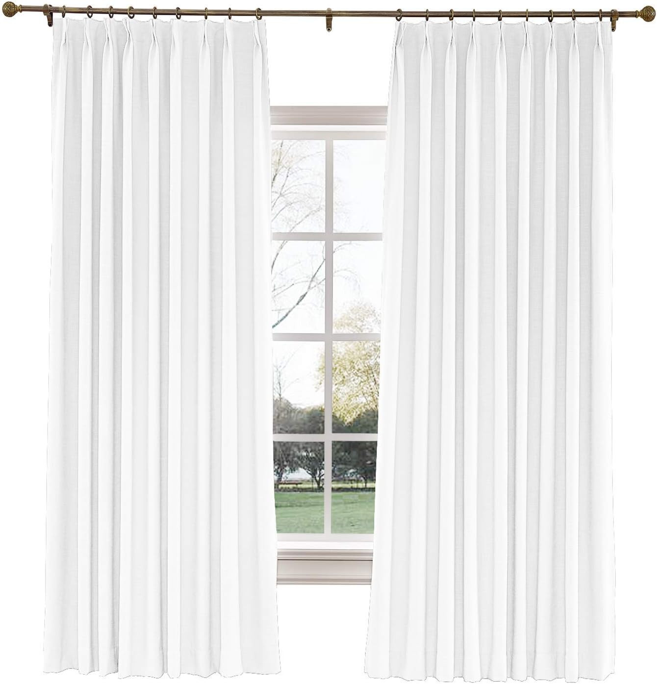 TWOPAGES 84 W x 96 L inch Pinch Pleat Darkening Drapes Faux Linen Curtains with Blackout Lining Drap | Amazon (US)