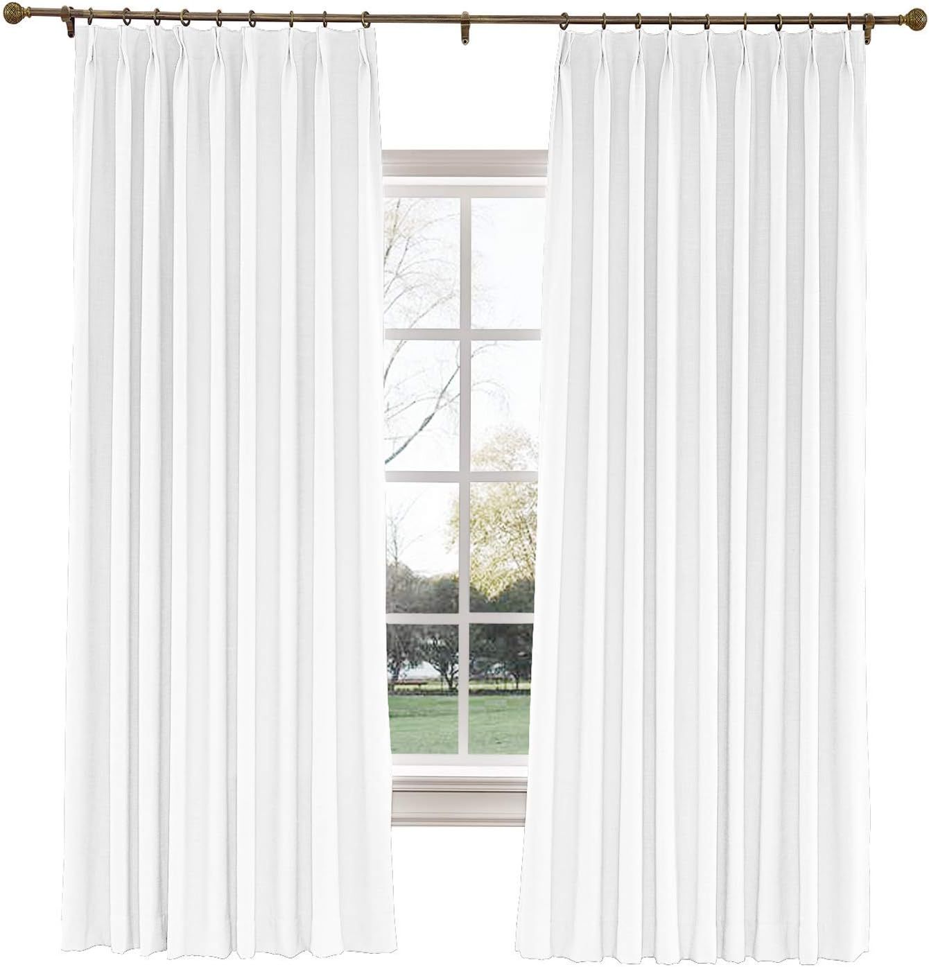 TWOPAGES 52 W x 84 L inch Pinch Pleat Darkening Drape Faux Linen Curtain with Blackout Lining Dra... | Amazon (US)