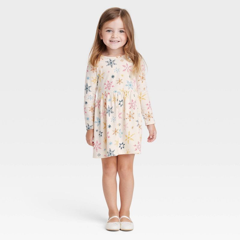 Toddler Girls' Long Sleeve Snowflake Dress - Cat & Jack™ Cream | Target
