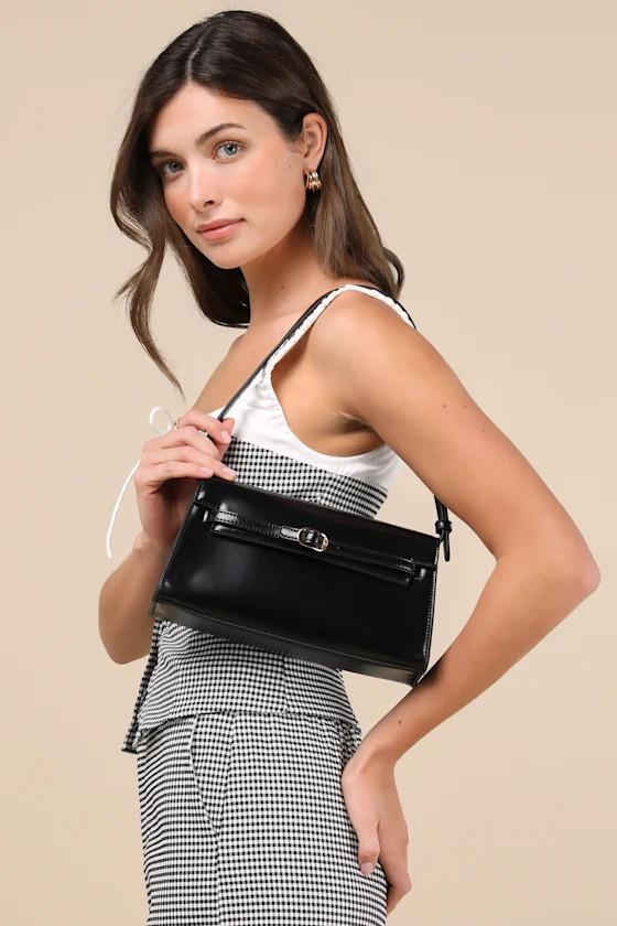 Calandra Black Vegan Leather Shoulder Bag | Lulus