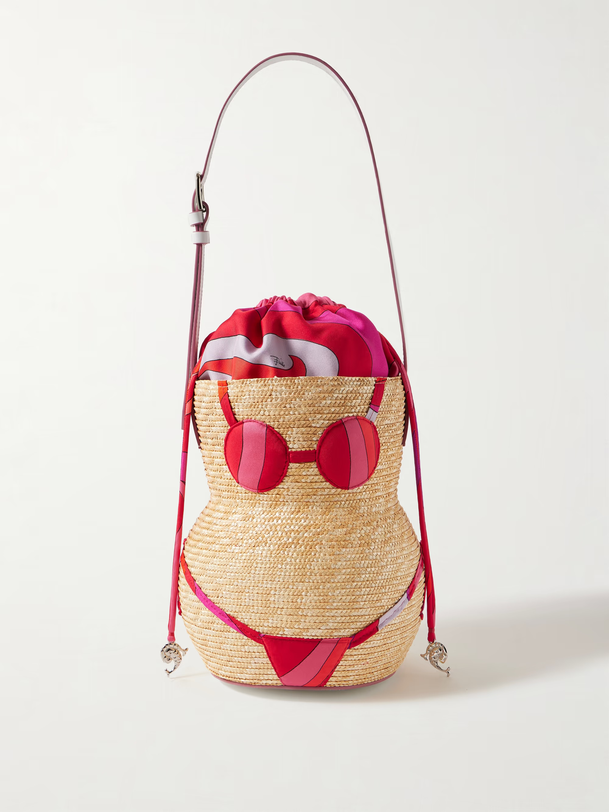 Puccinella leather-trimmed raffia and printed satin-twill tote - beige - One Size | NET-A-PORTER (US)