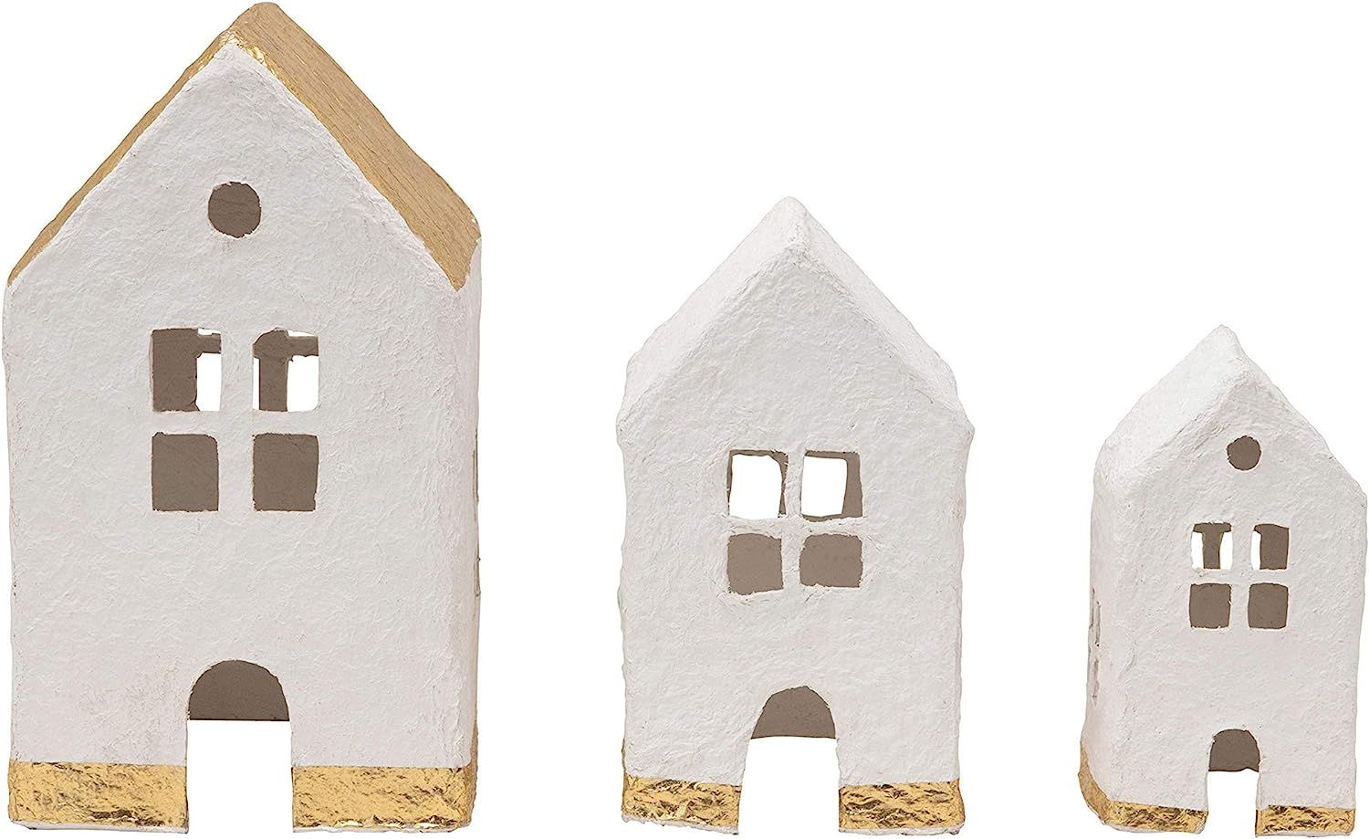 Creative Co-Op 6-1/2" 6" 12" H, 4-1/4" 5" 8" H & 4" L x 3-1/2"W x 7" H Handmade Paper Mache House... | Amazon (US)