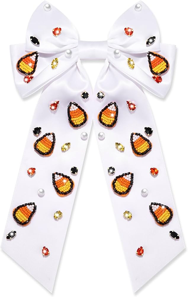 Halloween Hair Bows for Women Cute Candy Corn Hair Bow Clips Halloween Hair Clips Jeweled Long Ta... | Amazon (US)