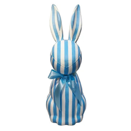 Easter Striped Bunny Tabletop Decoration, 8" Blue and White Striped Rabbit Figurine, Cute Spring Holiday Desktop Decor for Home Office, Easter Party Table Centerpiece & Shelf Accent | Walmart (US)