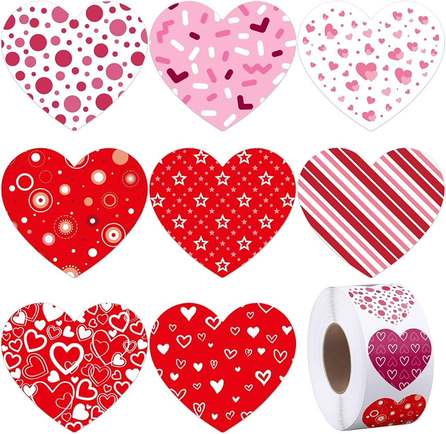 Fovths 600 Pieces Heart Roll Stickers Valentine's Day Colorful Heart Shaped Stickers Valentine's ... | Amazon (US)
