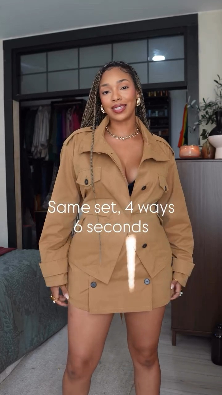 This one’s for my versatile girls 💅🏽 the ones who flip it, mix it, and make it look brand new every time. If you’re building a Fall transitional capsule full of personality and you love a good restyle moment? This set is about to earn her spot. Comment “SHOP” & I’ll DM you direct links ✨
🎶 Use this audio & show me how YOU style a set

Set: @zara 
LOOK ONE 
Sunnies: @lorvae 
Boots: @amazon (old)
Bag: @zara 

LOOK TWO
Sunnies: @lorvae 
Top: @curlyssentials scarf 
Bag: @asos 
Shoe: @arezzousa

LOOK THREE
Everything @zara 
Shoe & Bag: @brandonblackwoodnyc 
Glasses: @amazon 

LOOK FOUR
Top: Yeezy old 
Skirt: @missguided 
Shoe: @zara (psst they just dropped another version)