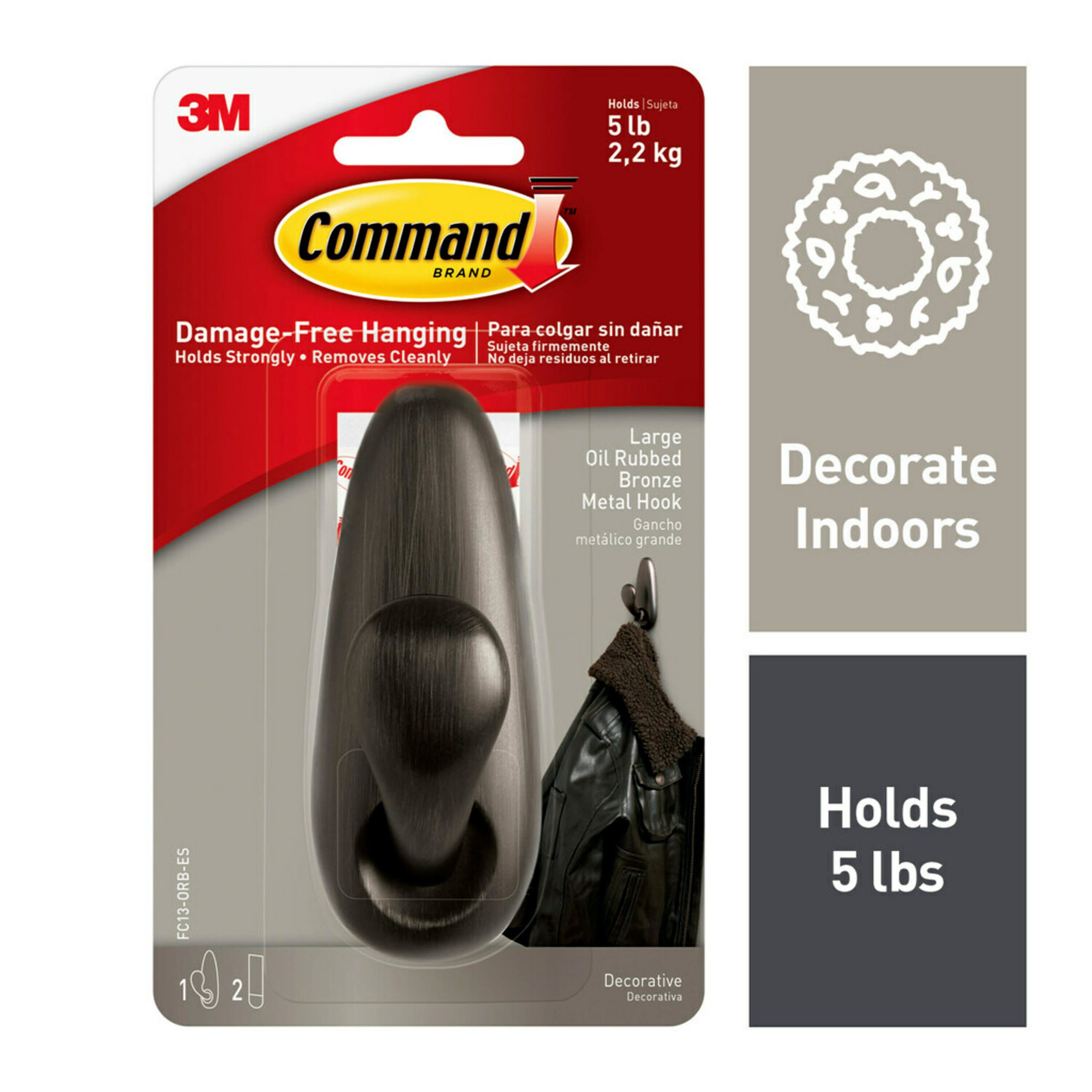 Command Large Decorative Bronze Adhesive Storage/Utility hook | FC13-ORB-ES | Lowe's
