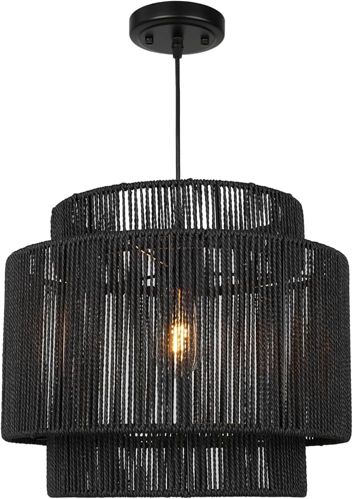 16 Inch Rattan Pendant Lamp Coastal Beach Pendant Light Fixture | Amazon (US)
