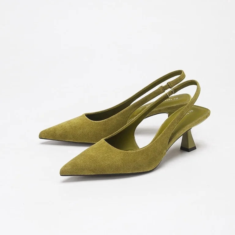 On feet& in love Women's Suede Pointed Toe Slingback Pumps - Geometric Low Heel Slip-On Dress Sho... | Walmart (US)