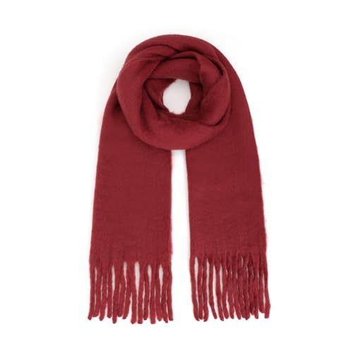 SUNDSGT Big Scarf Coloured Oversized Tassel Soft Fall Winter Thick Scarf Warm Shawl Women (Dark Red) | Amazon (US)