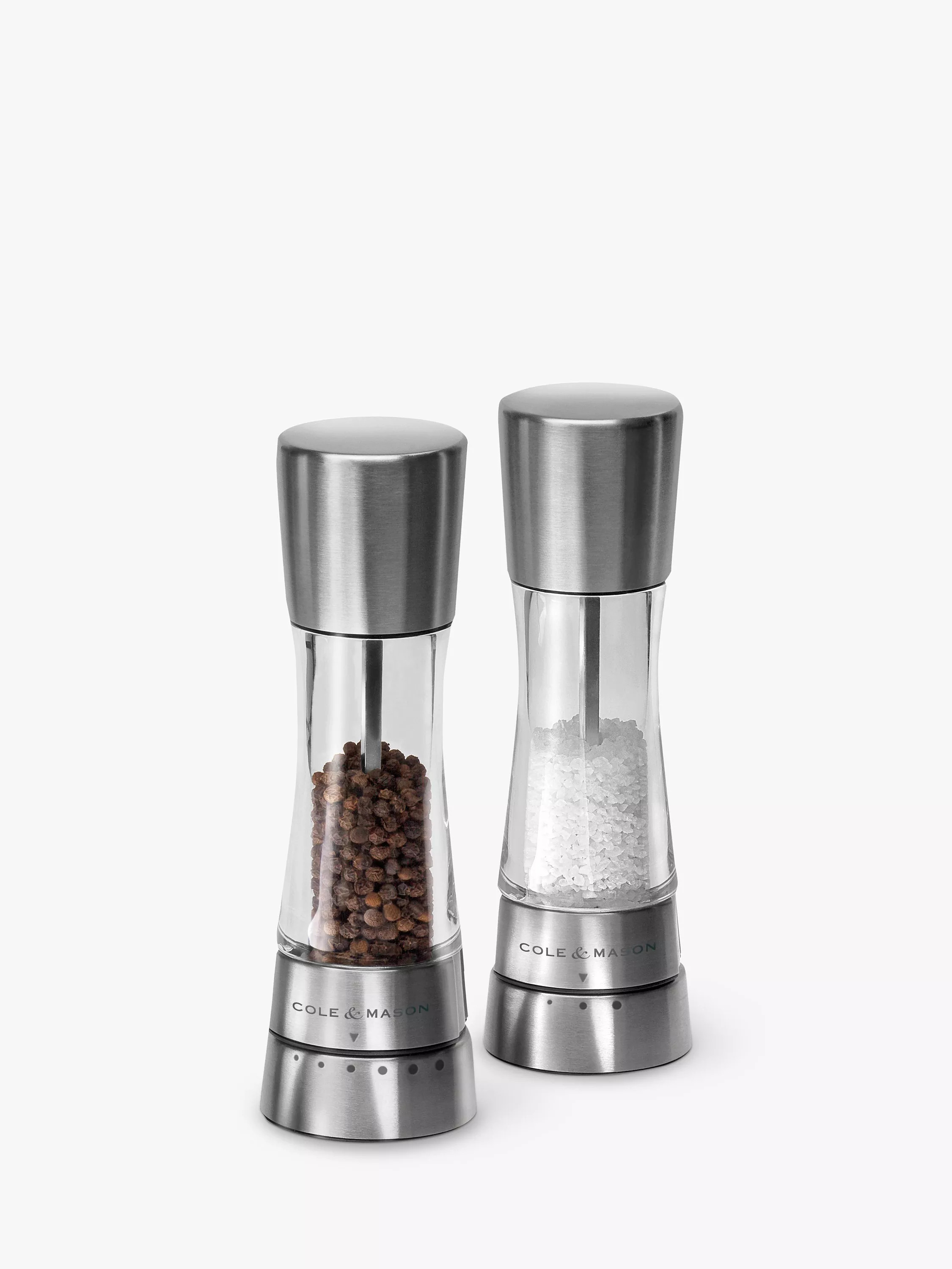 Cole & Mason Derwent Salt & Pepper Mills, Set of 2, Clear/Silver | John Lewis (UK)