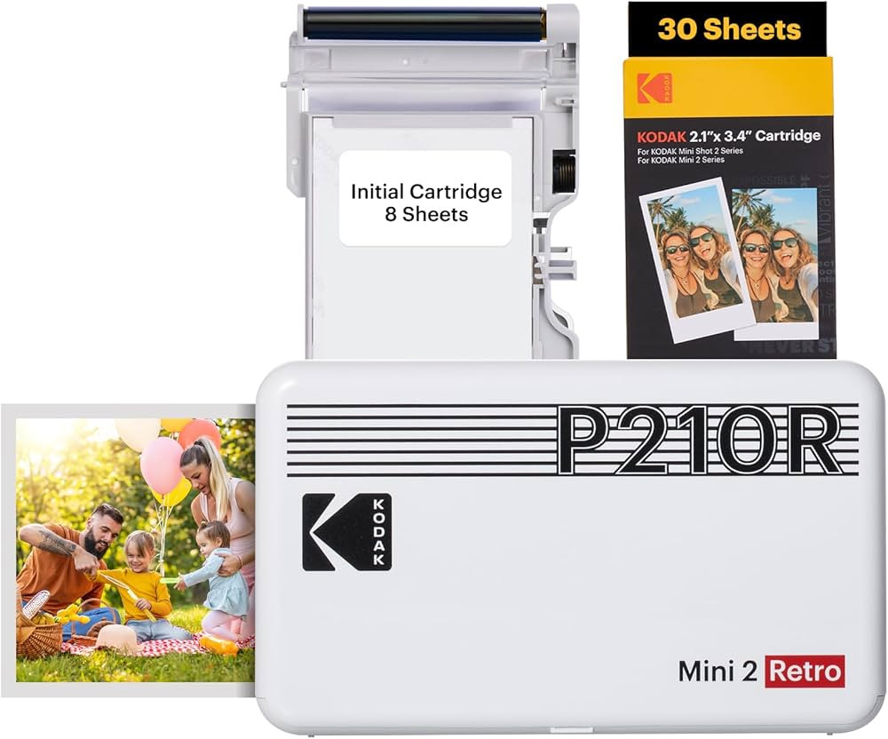 Kodak Mini 2 Retro 4PASS Portable Photo Printer, 2.1x3.4 inches, 38 Sheets Bundle, White | Amazon (US)