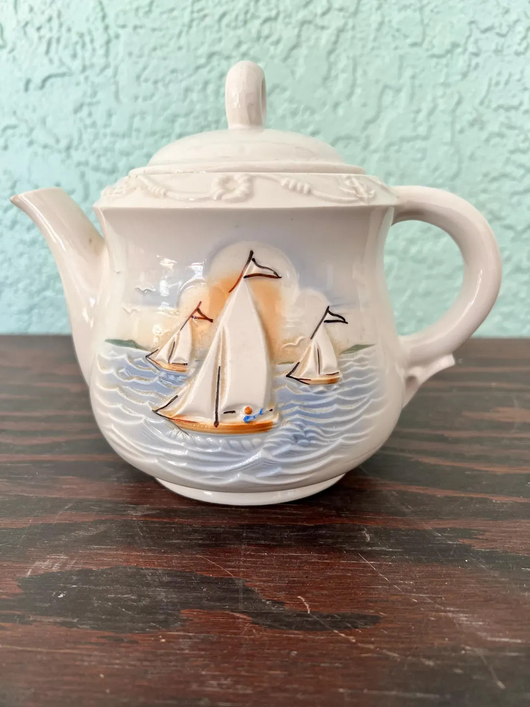 Vintage Porcelier Nautical Teapot, USA Sailboat Relief, Lake House Decor | Etsy (US)