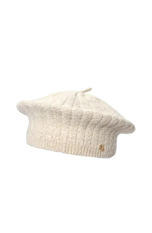 Lauren Ralph Lauren Metallic Herringbone Knit Beret in Cream/champagne at Nordstrom | Nordstrom