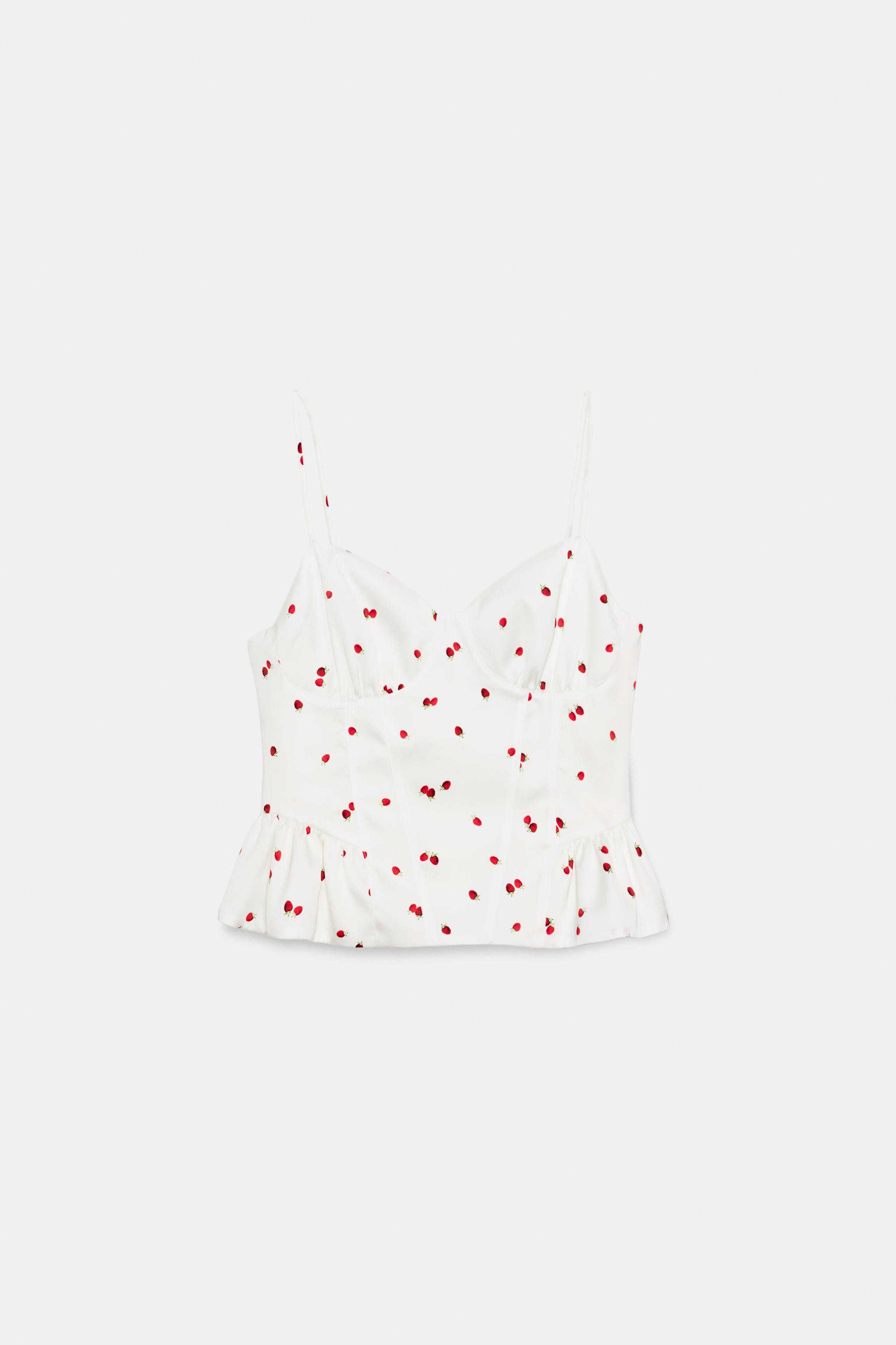SATIN STRAWBERRY RUFFLE TOP | Zara UK