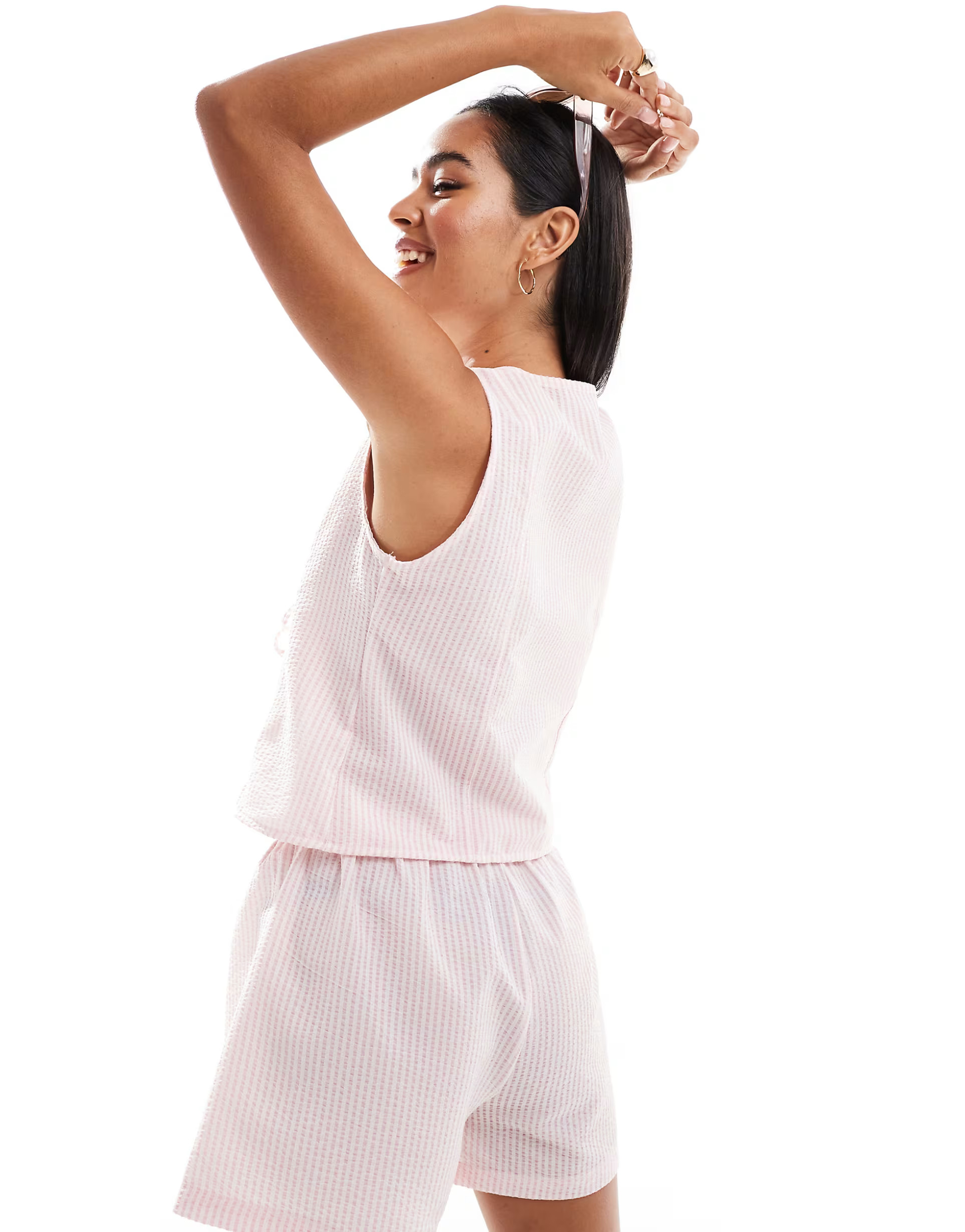 ASOS DESIGN textured tie front vest in pink stripe - part of a set | ASOS | ASOS (Global)