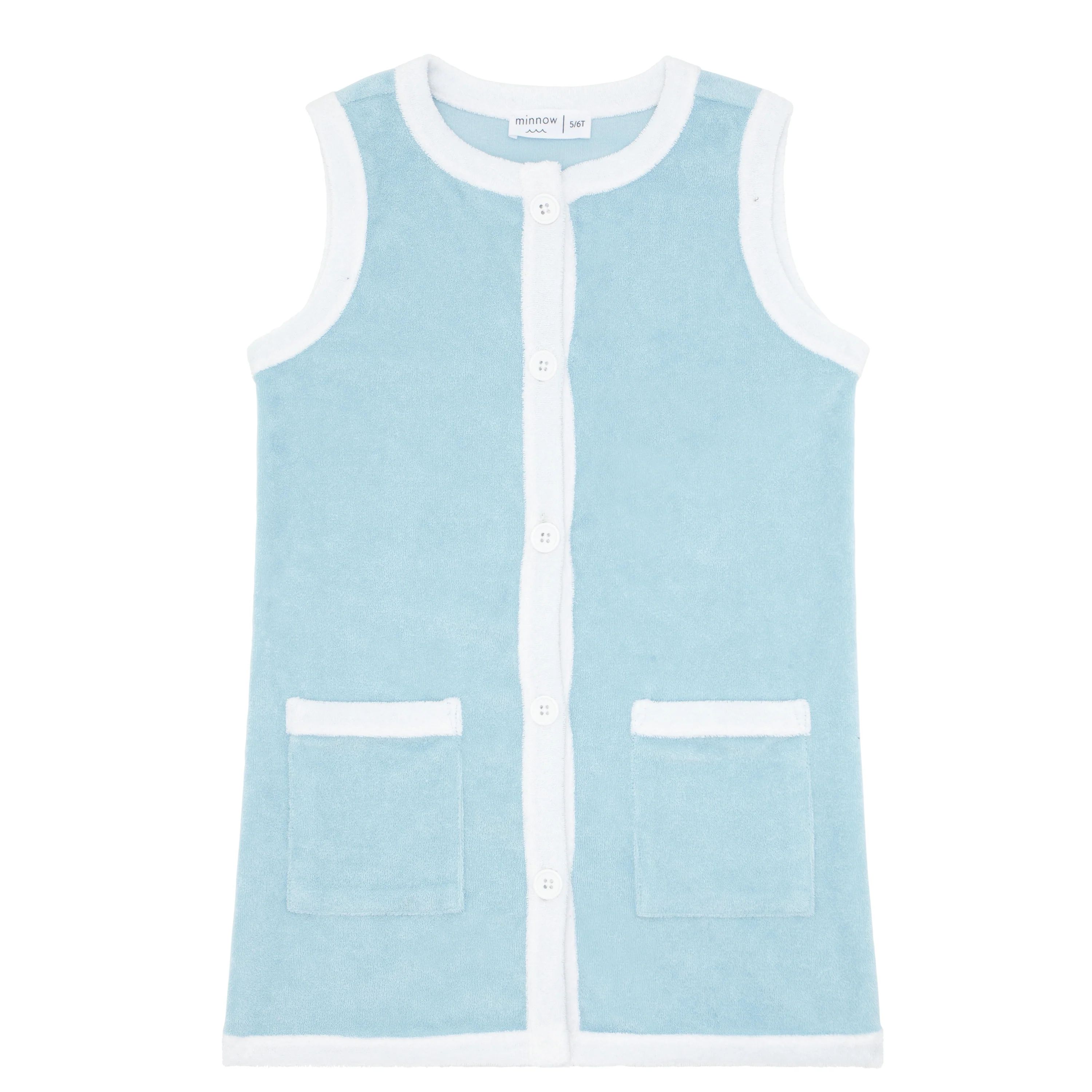 girls pacific blue french terry sleeveless button down dress | minnow swim | minnow