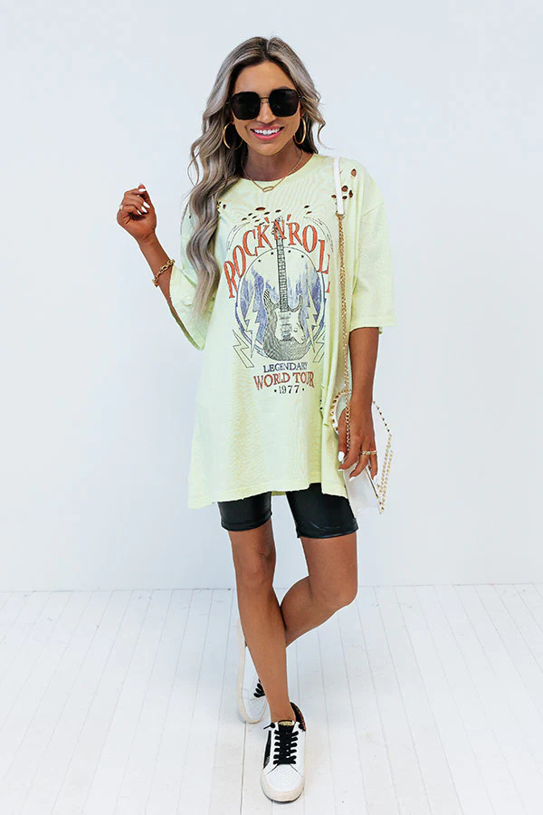 Legendary World Tour Oversized Distressed Tee In Neon Lime | Impressions Online Boutique