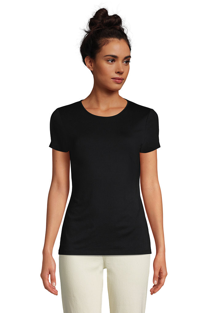 Women's Lightweight Fitted Short Sleeve Crewneck T-Shirt - Lands' End - Black - S | Lands' End (US)
