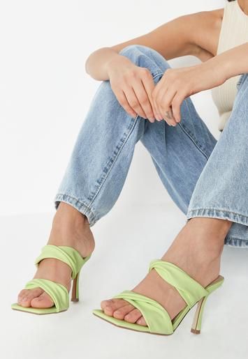 Missguided - Lime Double Twist Square Toe Heeled Mule Sandals | Missguided (UK & IE)
