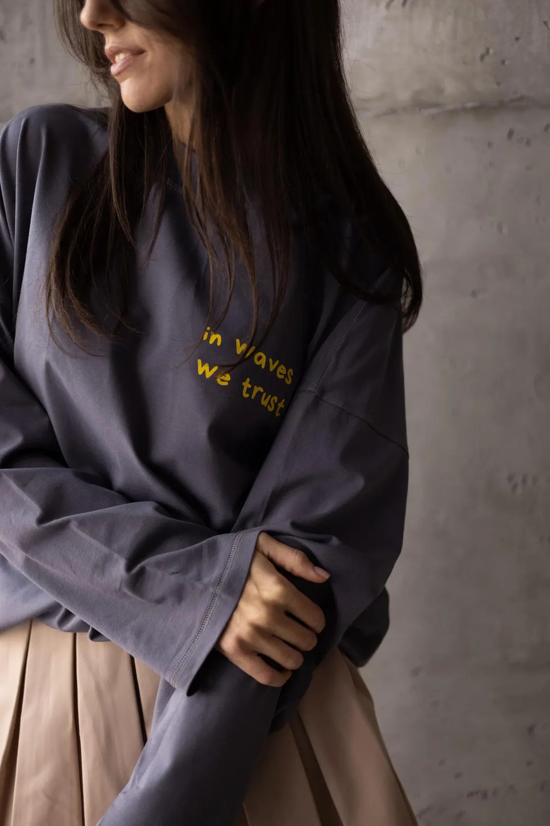 Oversized Grey Long Sleeve Shirt – "In Waves We Trust" Graphic Tee | Etsy (US)