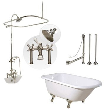 Heritage 54 Inch Cast Iron Clawfoot Tub and Shower Package - White / Chrome Feet & Fixtures | Vintage Tub & Bath
