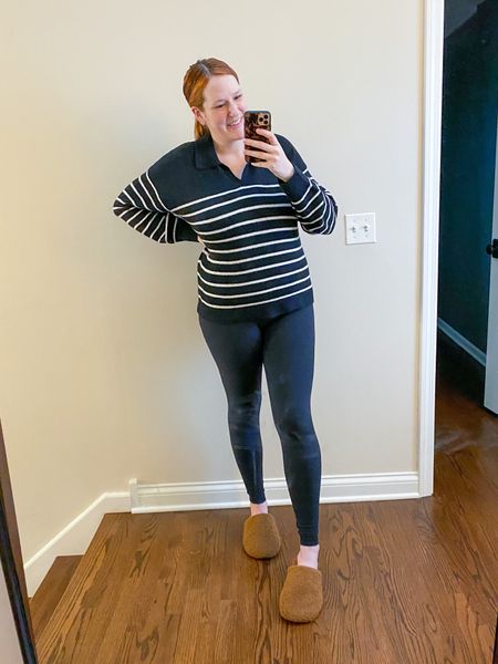 Saturday outfit - striped polo sweater on sale for $36!! So soft and cozy  

#LTKcurves #LTKSale #LTKunder50
