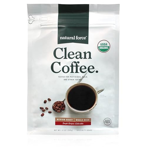 Natural Force - Organic Clean Coffee Classic, Mold & Mycotoxin Free, Lab Tested for Toxins & Purity, Low Acidity, Incredible Taste & Aroma, Whole Bean Medium Roast, 12 oz | Amazon (US)