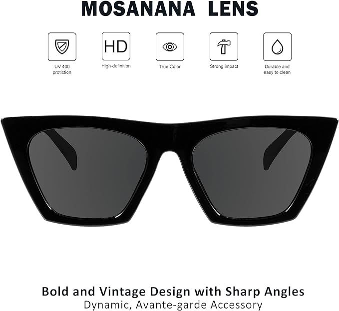 Amazon.com: mosanana Cat Eye Sunglasses for Women Trendy Square Cateye Black Retro Cool Vintage F... | Amazon (US)