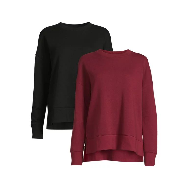 Time and Tru Women's Crewneck Sweatshirt with High-Low Hem, 2-Pack, Sizes XS-XXXL | Walmart (US)